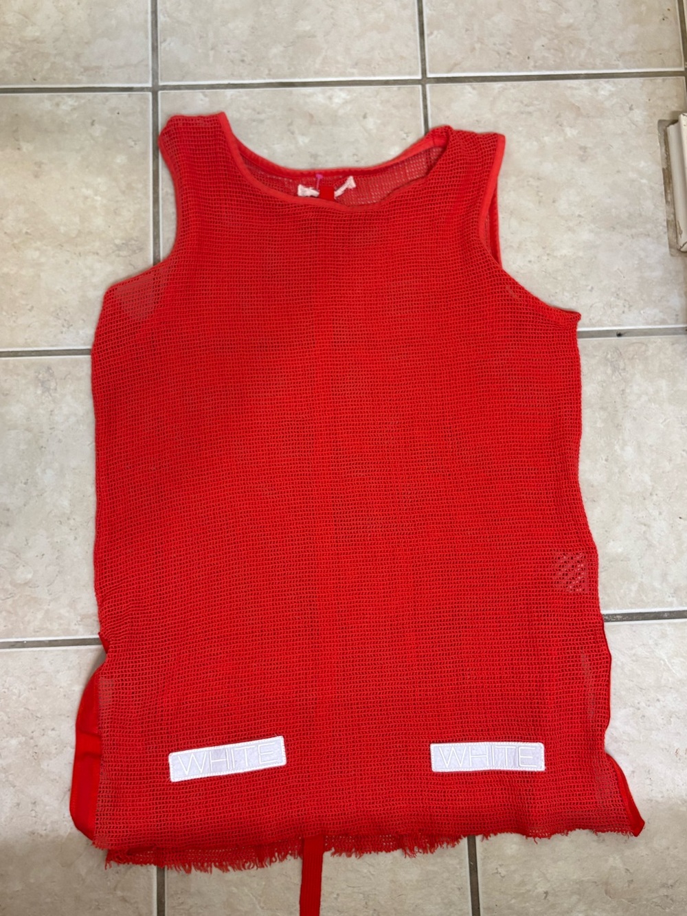 Off-White Red Mesh Tank Top with White Label Detail